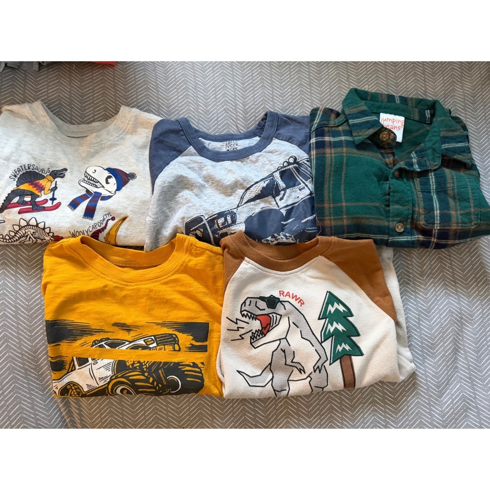 Lot of 5 Boys 3T Long Sleeve Shirts Jumping Beans Falls Creek Dinosaur Truck Tee